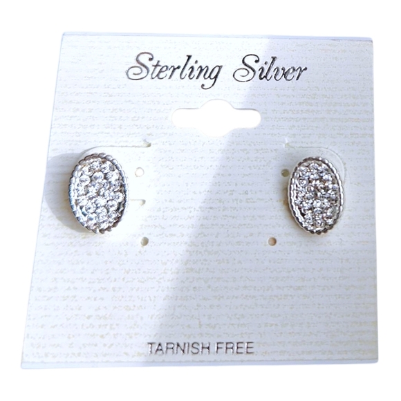 Sterling Silver Oval Pavé CZ Stud Earrings – Rope Border, Tarnish-Free, Sparkle - Picture 5 of 5